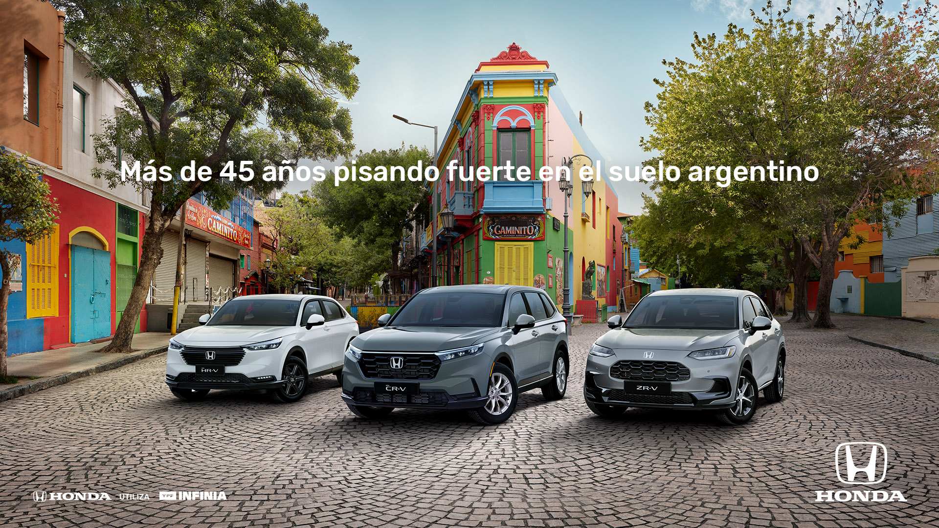 Gama Honda HR-V, CR-V y ZR-V en el barrio de La Boca, Buenos Aires — más de 45 años pisando fuerte en el suelo argentino